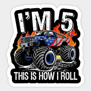 5th Birthday Monster Truck 5 Years Old Birthday Boy Sticker